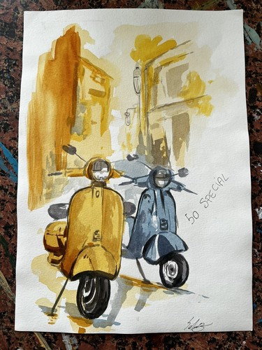 Vespe dipinto su foglio - su,