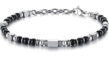 Bracciali regolabili con perline di pietre preziose acciaio inossidabile unisex