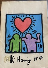 KEITH HARING quadro su carta firmato