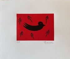 Giuliano Tomaino acquaforte calcografia Cimbello nero fondo rosso 40x35 firmata