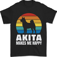 Akita Makes Me Happy Divertente Cane Inu T-Shirt 100% Cotone