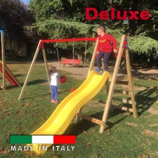 Scivolo in legno Altalena Giochi Giardino per bambini Composizione 2 Deluxe