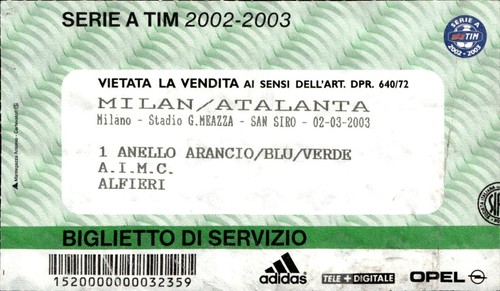 Biglietto stadio serie milan - a,