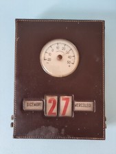 CALENDARIO MANUALE VINTAGE CON TERMOMETRO DA PARETE IN PELLE E PLASTICA