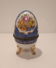 OVETTO PASQUA BIANCO in stile FABERGE' - UOVO ceramica, HAND MADE LIMOGES, BLU