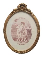Stampa Antica Angelo Putto di BARTOLOZZI Cornice Ovale Stile Luigi XVI Vintage