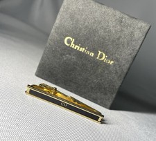 Spilla e scatola originali Christian Dior clip per cravatta logo CD nero opac...