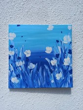 Quadro Dipinto A Mano Su Tela arredamento Moderno Astratto blu fiori idea regalo