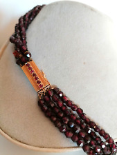 COLLANA ART DECO 4 FILI DI GRANATI TORCHON CHIUSURA IN ORO 18 KT RETTANGOLARE