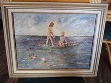 Vintage Bellissimo Califfo. Costa? Quadro olio con cornice sirene stravaganti che nuotano