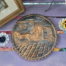 V8) piatto in Rame decorativo con soggetto Carrozza 30cm da appendere