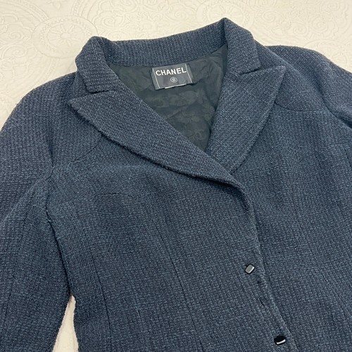 Chanel navy blue tweed blazer - chanel,