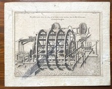 1731 Stampa Originale Disegno Progetto Macchina Elevatrice Cm 31x25