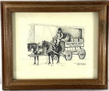 Stampa carro trainato da cavalli birra Olimpia 1980 di Pennacchi incorniciato 12x10