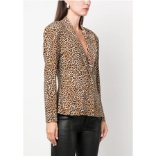 Giacca blazer monopetto Norma Kamali stampa leopardata ragazzo vestibilità elasticizzata XL 