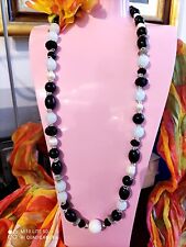 Collana Onice Nero Agata Bianca Perle Barocche cristalli neri+lattiginosi cm80