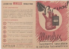 MINILUX LUXOMETRO FOTOELETTRICO TASCABILE OPTILUX MILANO - DEPLIAN BROSSURE