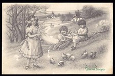 BUONA PASQUA CARTOLINA FP VG V.K. VIENNE - BIMBI BIMBE PULCINI CASETTA ALBERI