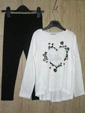 Completo Mayoral bambina bianco manica lunga top t-shirt nero leggings età 5 110