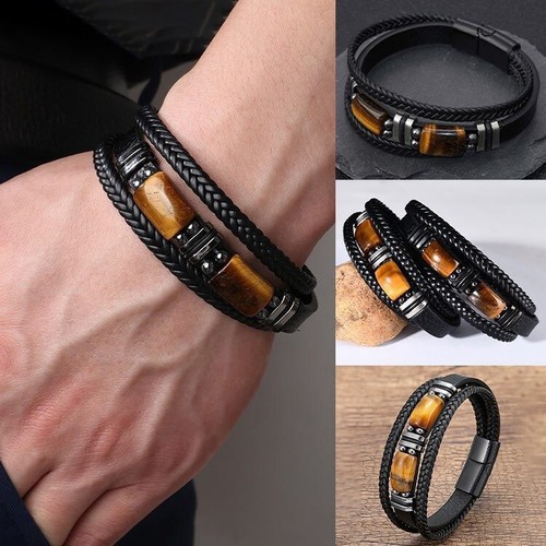 Bracciale uomo pelle nero - pelle,