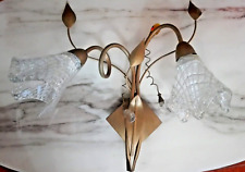 Applique in ferro battuto colore oro anticato, coppe vetro, gocce in cristallo