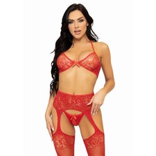 Leg Avenue - Reggiseno, Perizoma e Collant Reggicalze in Pizzo con Strass Taglia