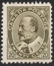 Sg:CA 186 1904 20c CANADA CANADA Re Edoardo VII Definitivi verde oliva intenso HH