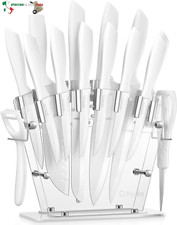 Set Coltelli, Bianco Coltelli da Cucina 16 Pezzi, Lama con Rivestimento Antiader