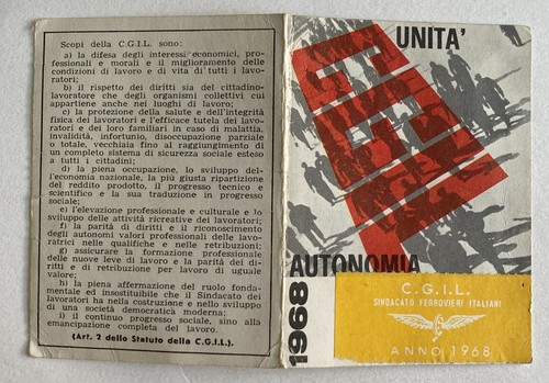 Tessera l 1968 - c.g.i.l,