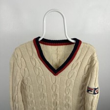 Maglione uomo vintage Fila Borg BJ anni 80 BJ maglia cavo collo lana GB 38 / XS / S panna
