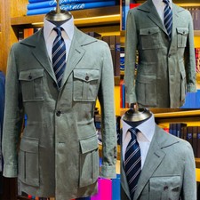 Giacca safari uomo vintage casual lino multitasche blazer slim fit sartoriale