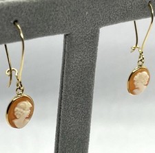 Orecchini in Oro 14kt con Cammei Corniola Ovali 10x8mm Incisi a Mano