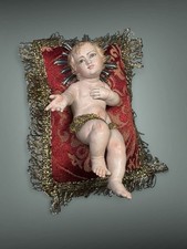Bambino Gesù Bambinello Napoletano Culla Crib 10,5 Cm Argilla Occhi Vetro