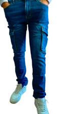 Jeans Cargo uomo SLIM FIT pantaloni con Tasche Laterali taglia 44 46 48 50
