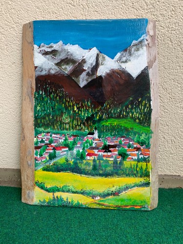 Quadro pittura naif villaggio