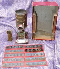 Proiettore lampada olio lanterna magica Max Dannhorn parziale anni 1890 Germania e 10 diapositive