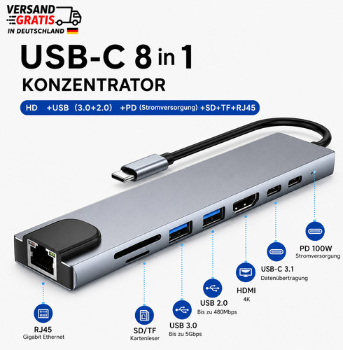 Hub usb 1 - c, 8-in-1