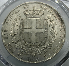 RARO 5  Lire 1859 Genova PCGS
