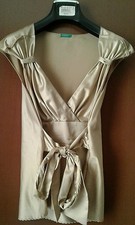 top benetton elegante tg L "48-50" beige /oro lucido raso sotto giacca