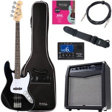 Set Basso Elettrico Jazz Bass con Amplificatore Cavo Custodia Accordatore Nero