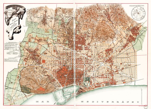 Mappa barcellona spagna 1891 - barcellona,