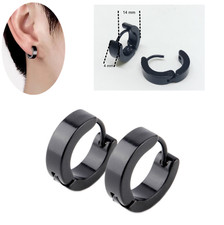 Orecchini uomo a cerchio in acciaio inox cerchietti nero donna da 14 mm per   