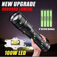 TORCIA LED DA 100W PROFESSIONALE POTENTE RICARICABILE CON 4 BATTERIE E CAVO USB