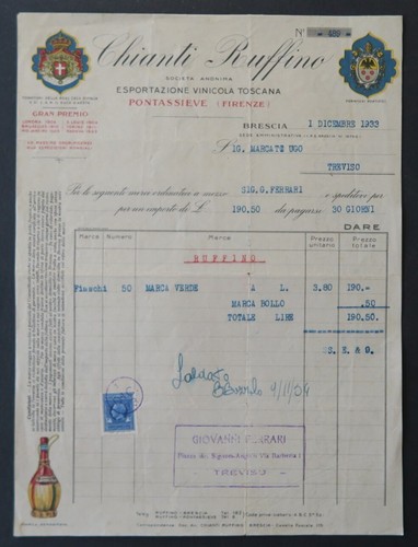 Facture italie 1933 brescia - facture,