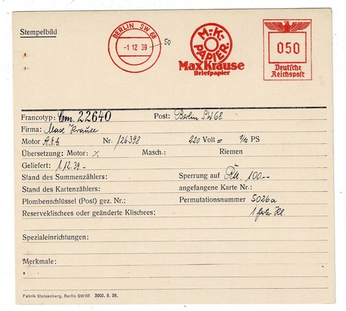 Berlino 1939 mk carta - berlino,