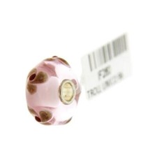 Trollbeads Unico in Vetro - OOAK Original Trollbeads Rosa con fiori oro a vortic