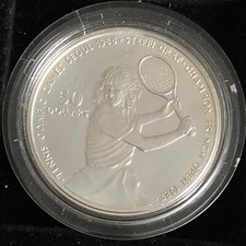 Moneta 50 dollari Niue 1987 Olimpiadi Steffi Graf 625 argento 27,1 grammi