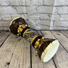 Djembe Bongo in legno 32 cm due estremità dipinto influenza africana tamburo alto fatto a mano