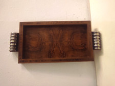 VASSOIO ART DECO', RADICA DI NOCE E ARGENTO, ANNI 30