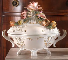 Centrotavola Capodimonte soprammobili  zuppiera con rose soprammobile 42 x 35 cm